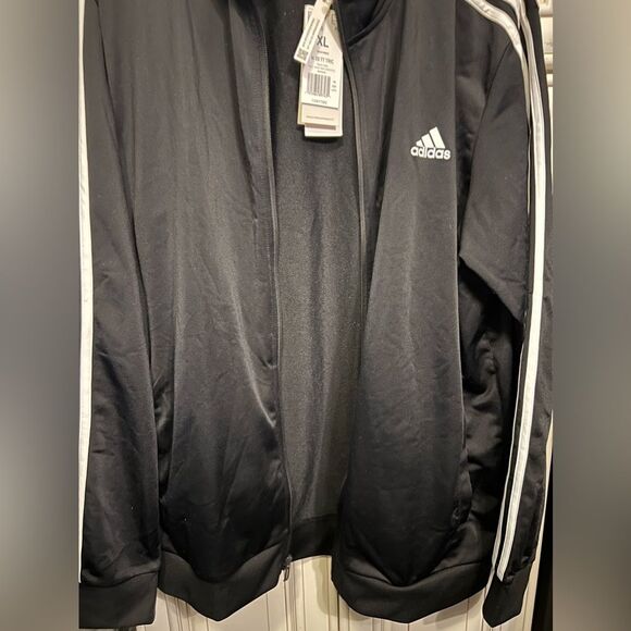 Adidas Men's Black Zip Front Jacket White Stripes Pockets Size XL - Picture 2 of 10